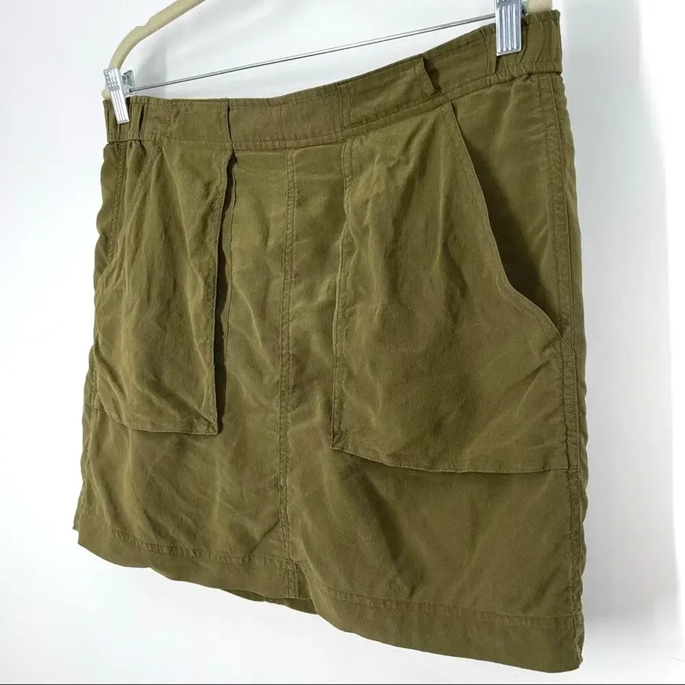 Madewell 100% Silk Lookout Skirt Olive Green‎ Women’s Size Medium
